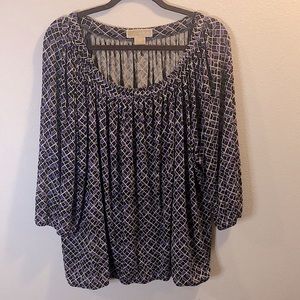Michael Kors 3X Scoop-Neck top Purple pattern 3/4-length sleeve